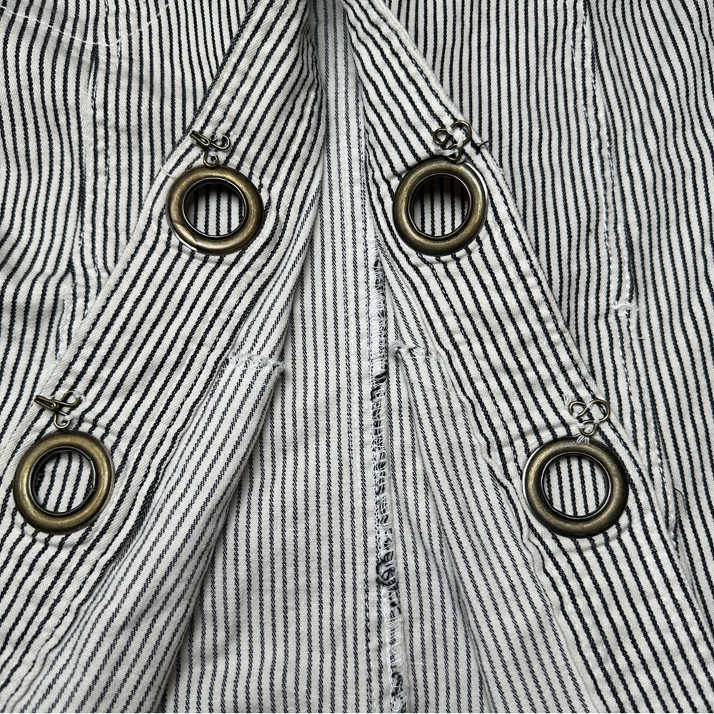 Womens Black Striped Blazer Jacket Size 14 16 Boho Grommet Bow Y2K Whimsigoth - Picture 11 of 14